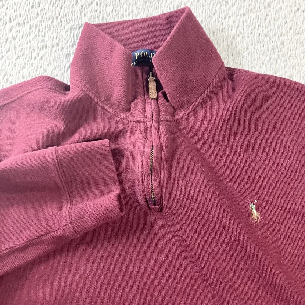 Polo Ralph Lauren Sweater Mens Large Red Estate‎ Rib 1/4 Zip Mock Neck Cotton